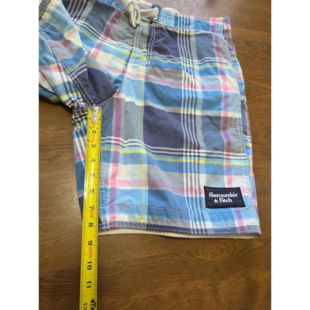 Abercrombie & Fitch Mens XL Blue Pink Plaid Board Shorts Swim Trunks Mesh Lined
